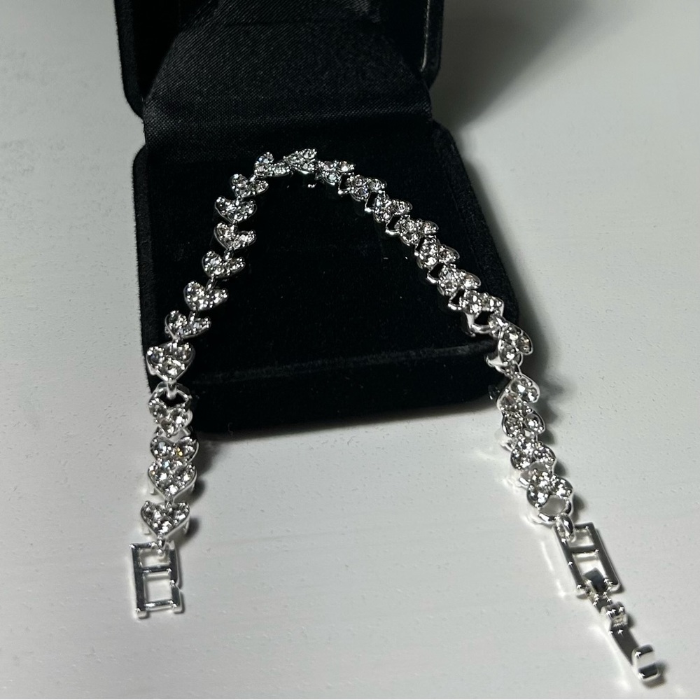 Heart Shiny Silver Bracelet Roman Style Crystal Engagement Wedding Charm - Picture 3 of 4